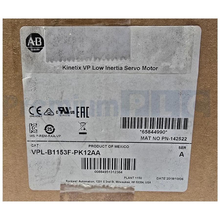 Used ALLEN BRADLEY VPL-B1153F-PK12AA /A KINETIX VPL LOW INERTIA SERVO MOTOR 480V NSFS