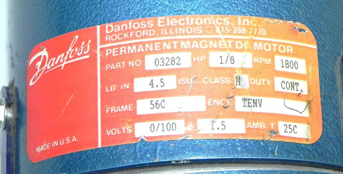 Used DANFOSS ELECTRONICS 03282 PERMANENT MAGNET DC MOTOR 1/8HP