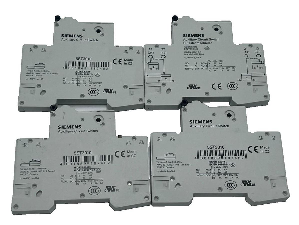 Used (4) Siemens 5ST3010 Auxiliary Circuit Switch 1 NO + 1 NC - Mini Circuit Breaker