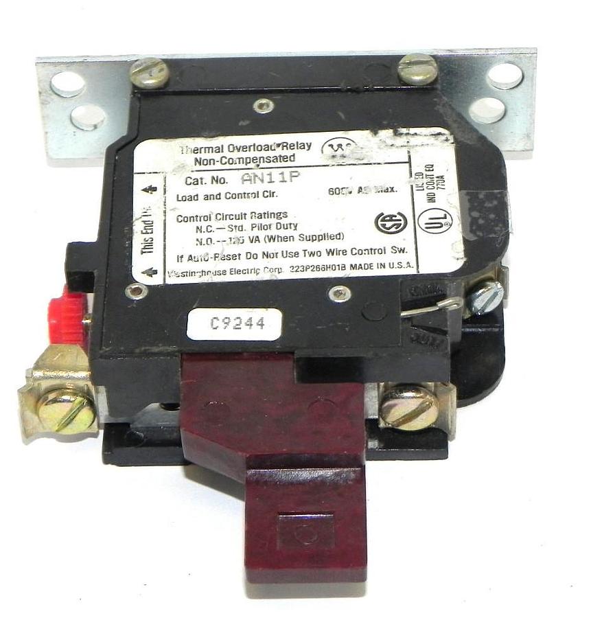 Used WESTINGHOUSE AN11P THERMAL OVERLOAD RELAY 1P NEMA SIZE 1