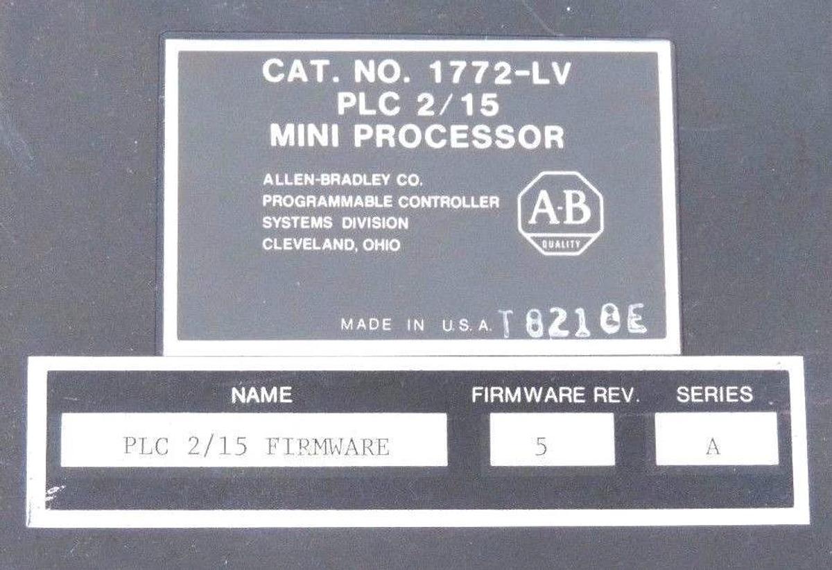 Used ALLEN BRADLEY 1772-LV SER. A MINI PROCESSOR F/W REV. 5, PLC 2/15, 1772LV