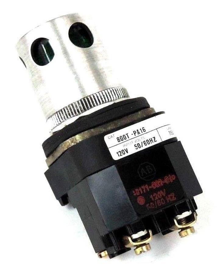 Used ALLEN BRADLEY 800T-PA16 PUSHBUTTON, SER T, GREEN, 120 V, 50/60 HZ, 800TPA16