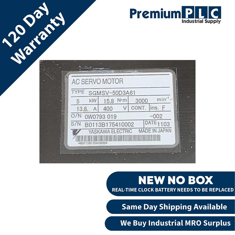 Used NEW YASAKAWA ELECTRIC SGMSV-50D3A61 AC SERVO MOTOR 5kW W/ENCODER UTTAH-B20FL