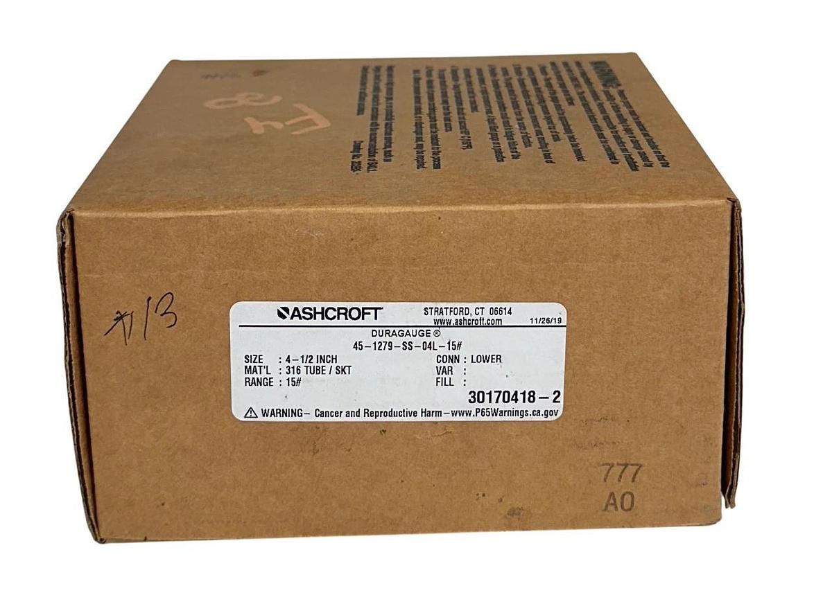 ASHCROFT 45-1279-SS-04L-15# / 451279SS04L15# DURAGAUGE PRESSURE 4-1/2'' 15# NSMP