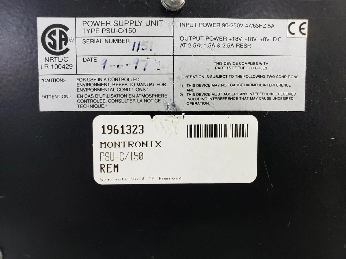 Refurbished MONTRONIX PSU-C/150 POWER SUPPLY 90-250V 47/63HZ 5A 18VDC PSUC150 (REPAIRED)