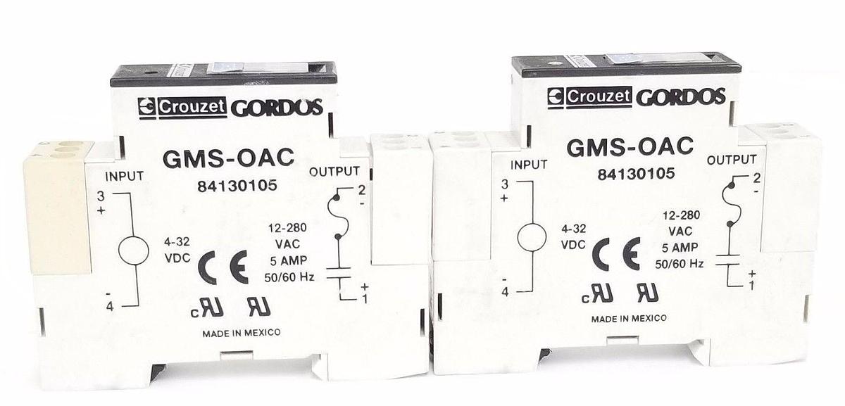 Used LOT OF 2 CROUZET GORDOS GMS-OAC RELAYS 12-280VAC, 5A, 50/60HZ, 84120105