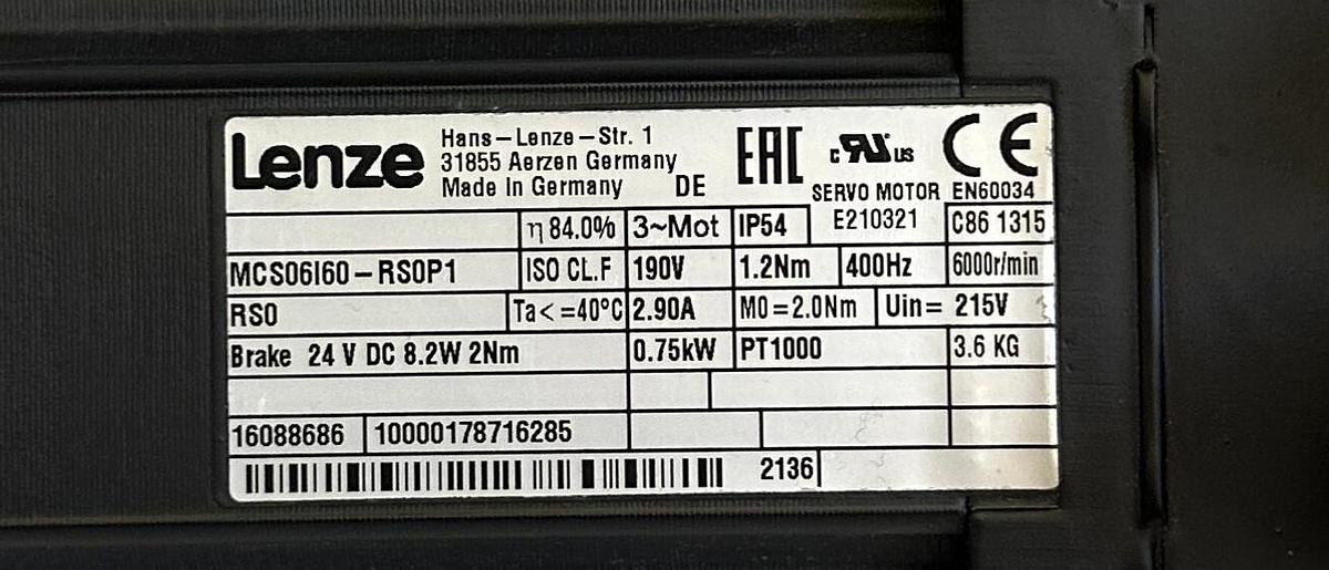 Used NEW LENZE MCS06I60-RS0P1 / MCS06I60RS0P1 SERVO MOTOR W/ BRAKE 0.75kW 16088686