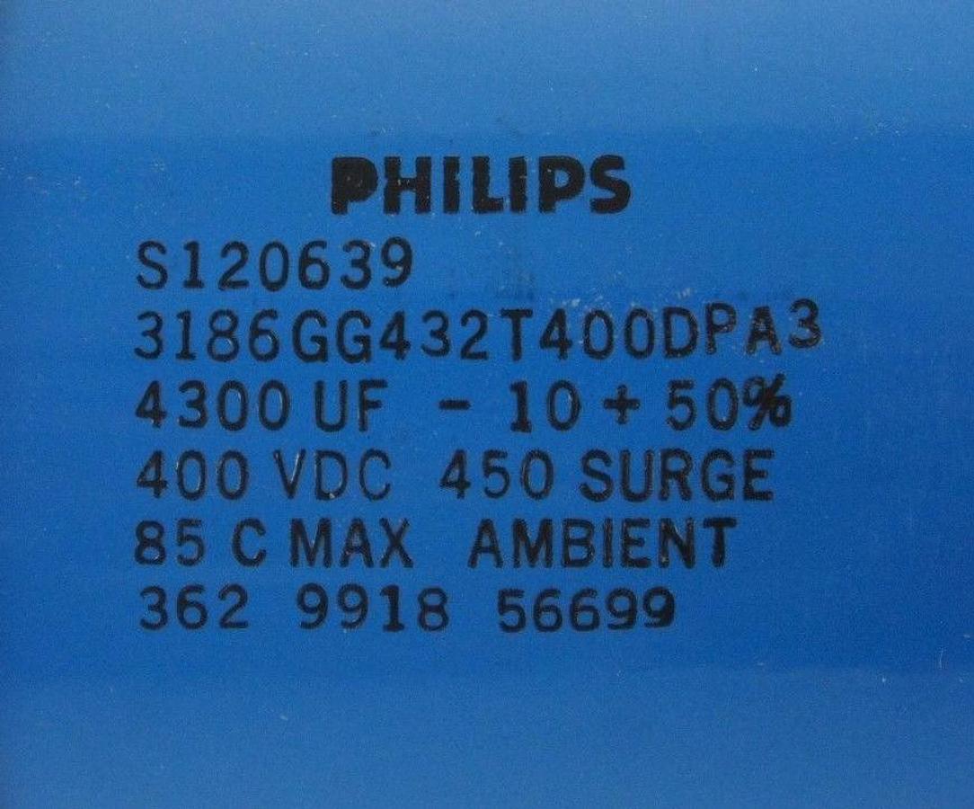 Used NEW PHILIPS S120639 CAPACITOR 400VDC, 450 SURGE, 3186GG432T400DPA3