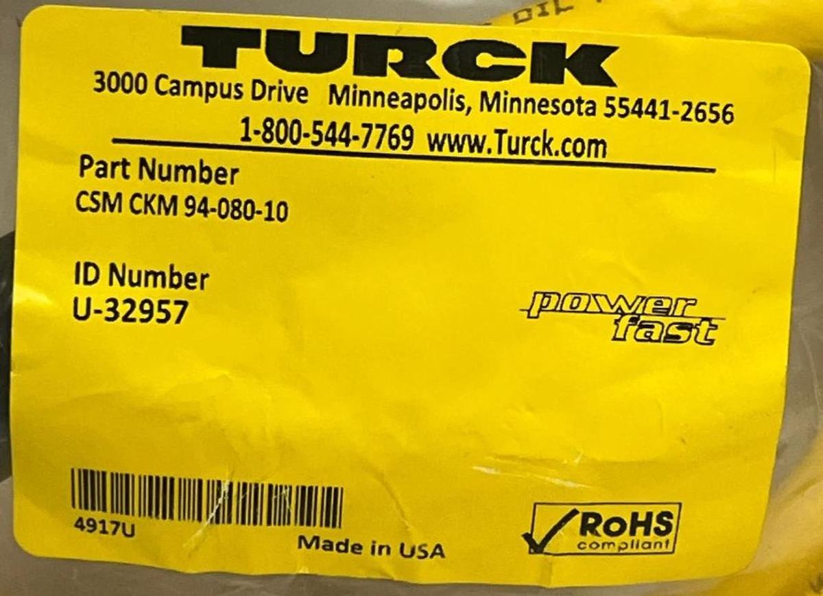 Used Turck CSM CKM 94-080-10 Powerfast Extension Cordset 4-Pin 10m , NSFS