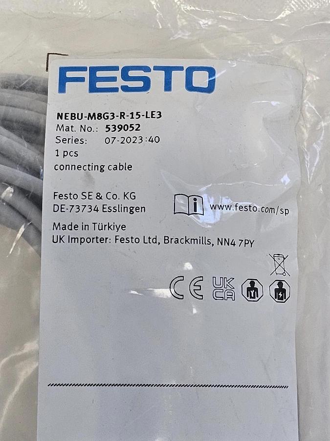 Used NEW FESTO NEBU-M8G3-R-15-LE3 CONNECTING CABLE MAT. NO. 539052