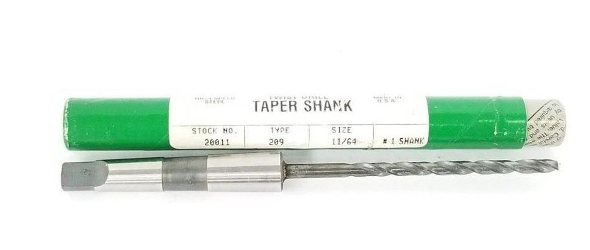 Used NEW PRECISION 20011 TYPE 209 HIGH SPEED STEEL TWIST DRILL TAPER SHANK, 11/64"