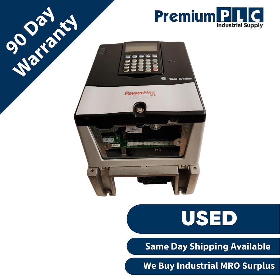 Used ALLEN BRADLEY 20AD8P0A3AYNANC0 /A POWERFLEX 70 AC DRIVE 8A 5HP 480V FRN. 5.001