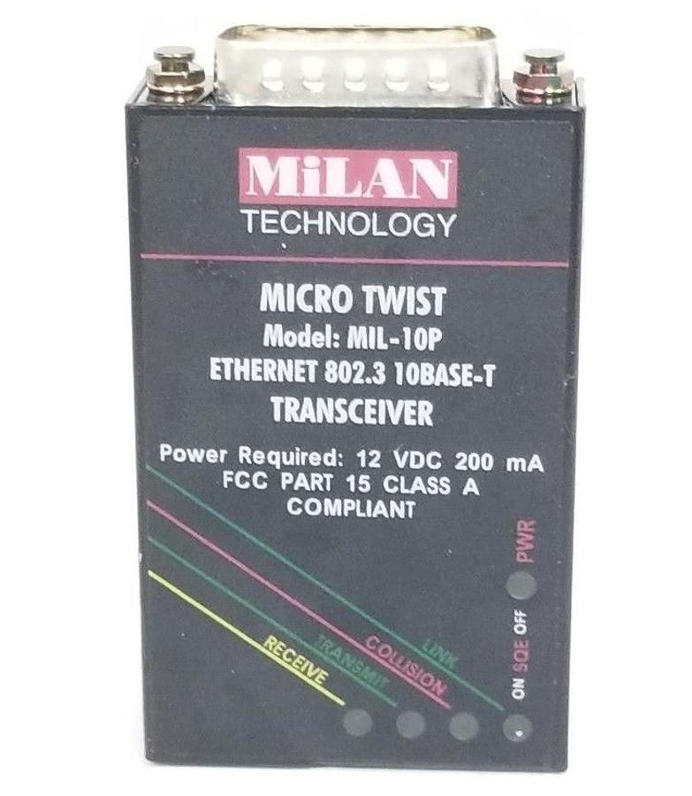 Used MILAN MIL-10P MICRO TWIST ETHERNET 802.3 10BASE-T TRANSCEIVER 09HI215-H10P