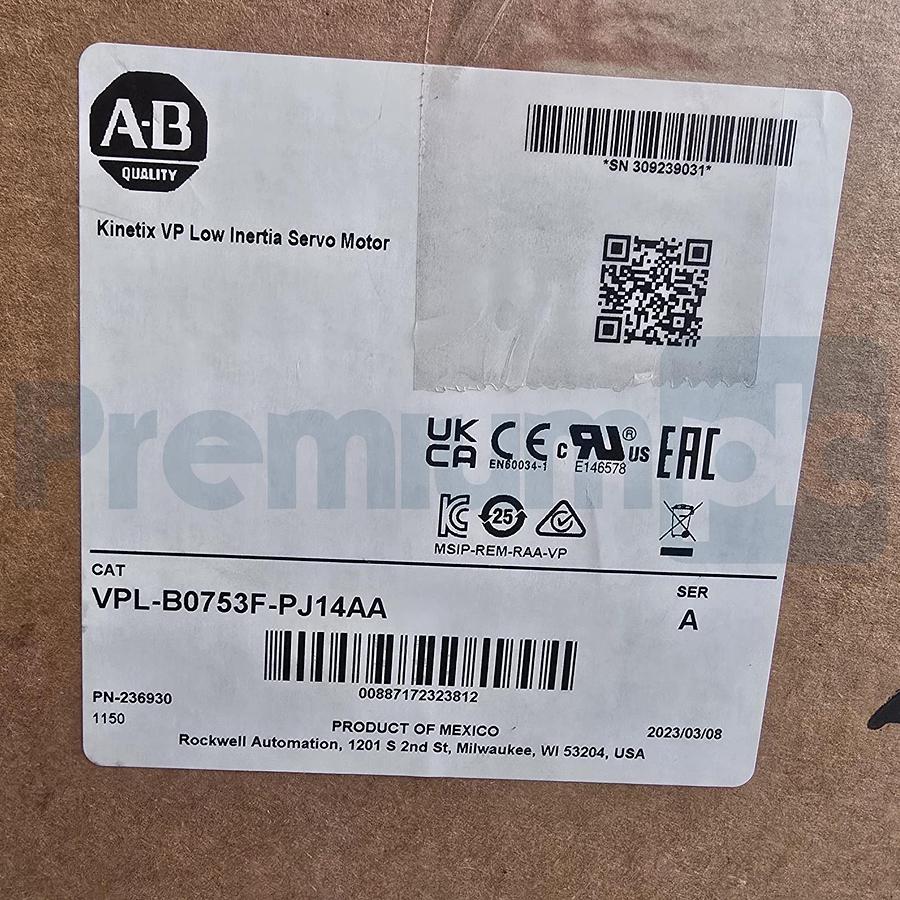 Sealed Allen Bradley VPL-B0753F-PJ14AA /A Kinetix VP Servo Motor w/ 24V Brake