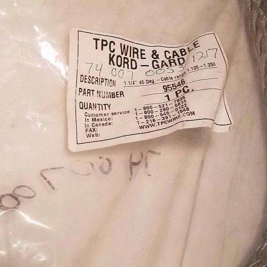 Used NEW TPC WIRE & CABLE KORD-GARD 95546 CABLE HARNESS 1-1/4", 45DEG, 1.125-1.250