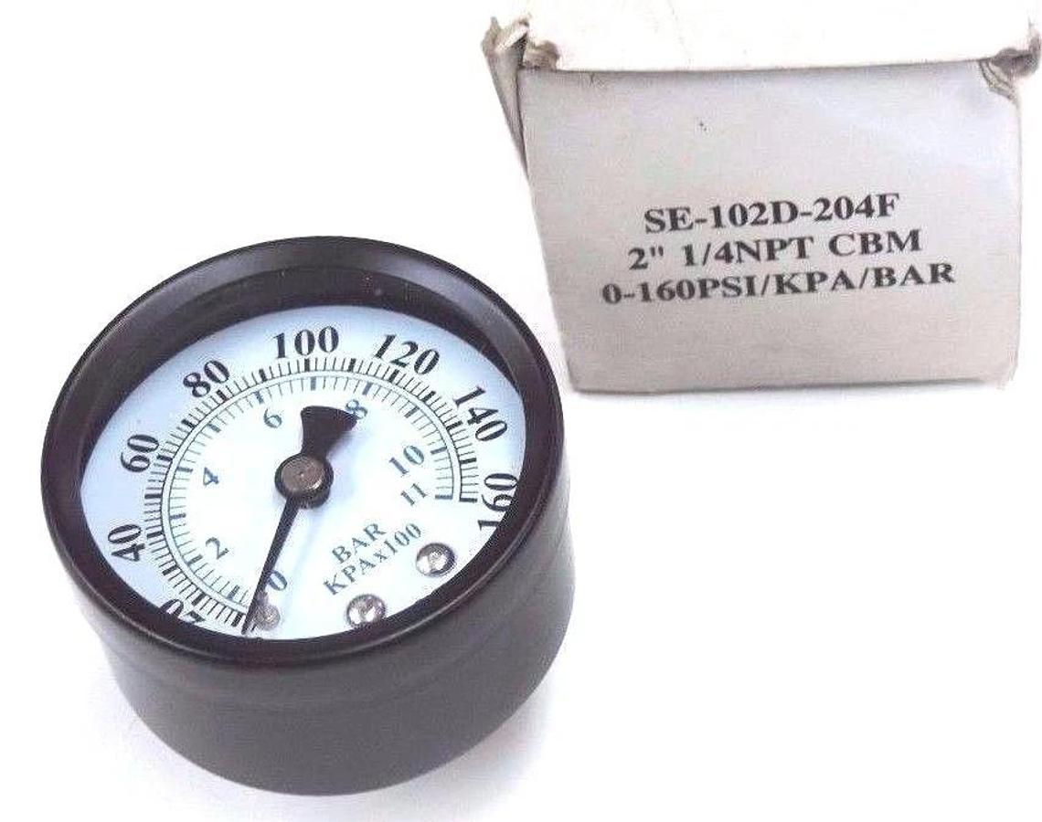 Used NIB PIC GAUGES SE-102D-204F, 2'', 1/4NPT CBM, 0-160PSI/KPA/BAR, SE102D204F