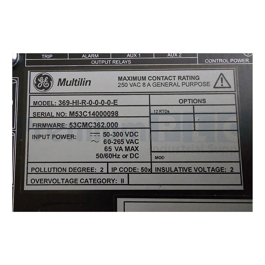 GE Multilin 369 Legacy MOTOR MANAGEMENT PROTECTION RELAY 369-HI-R-0-0-0-0-E NSMP