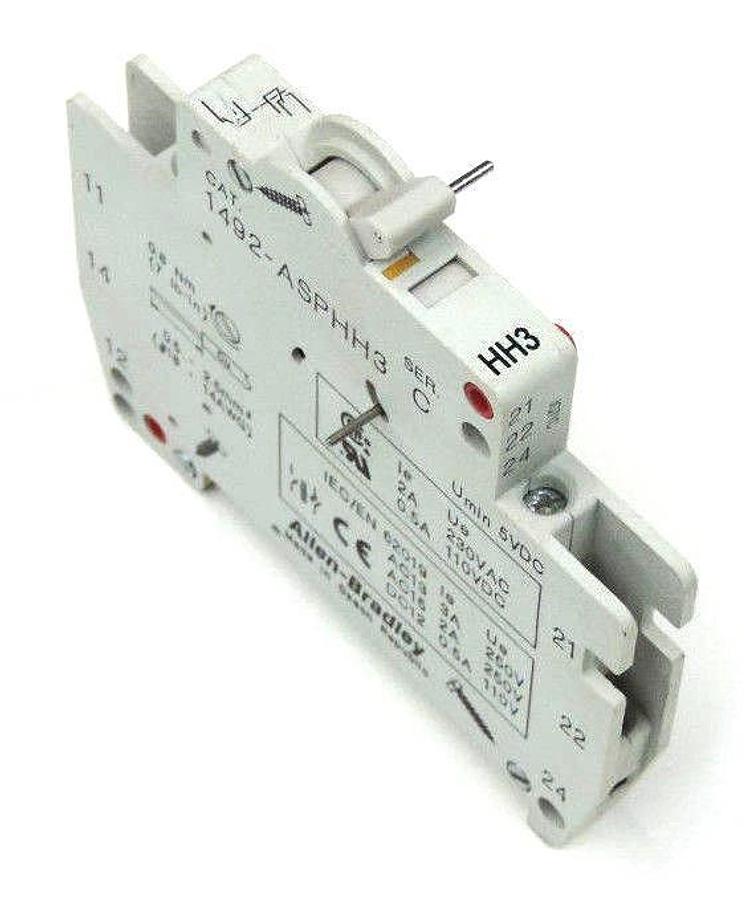 Used LOT OF 2 ALLEN BRADLEY 1492-ASPHH3 DUAL 1NO/1NC AUX CONTACT MODULES SER. C