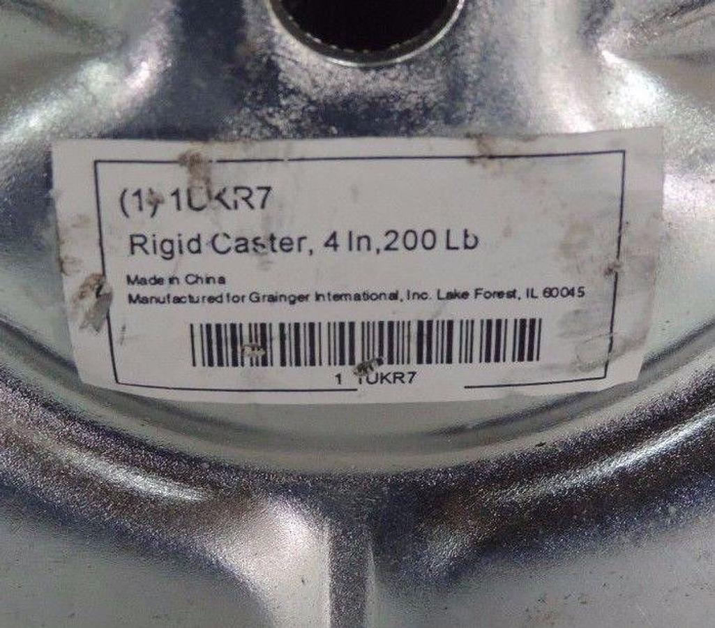 Used SET OF (3) NEW 1UKR7 RIGID PLATE CASTER WHEELS, 200 Lb, 4 In DIA. 1-5/8 In WIDE