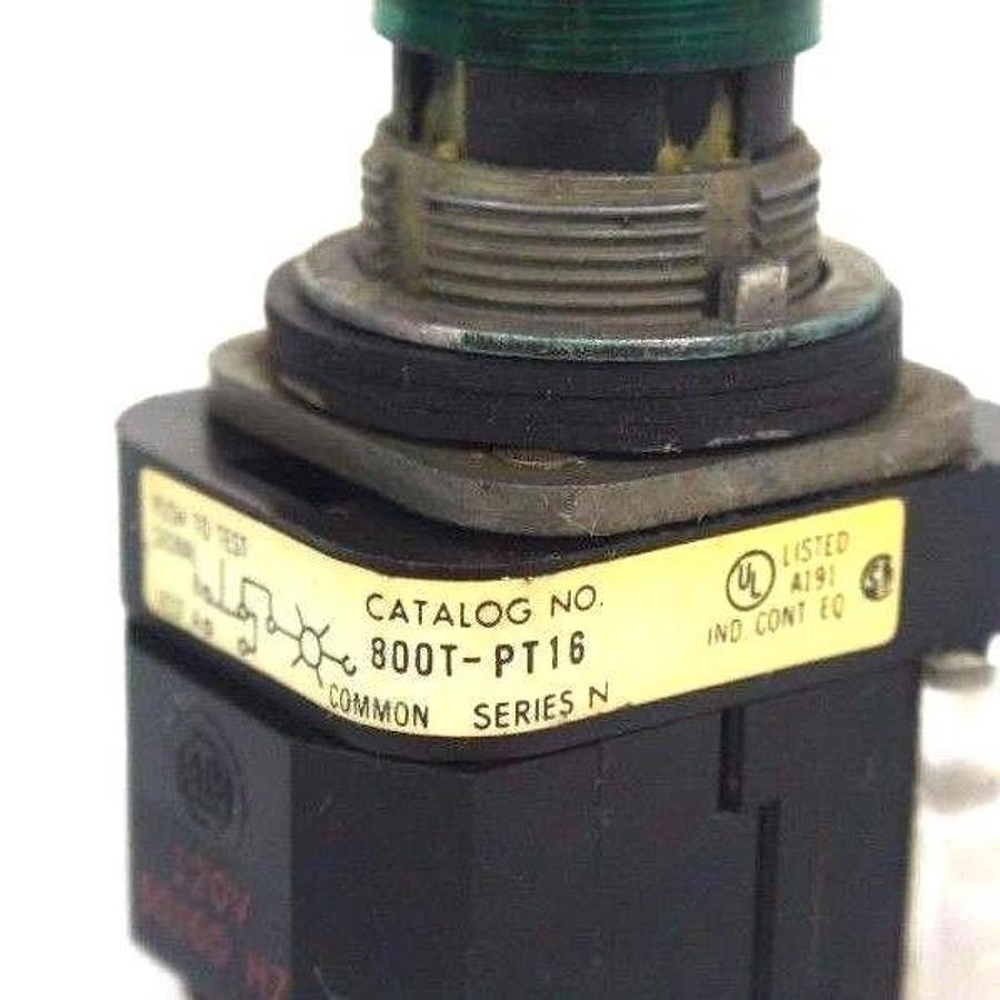 Used ALLEN BRADLEY 800T-PT16 PUSHBUTTON GREEN SER. N, 800TPT16 W/ 120V, 50/60HZ COIL
