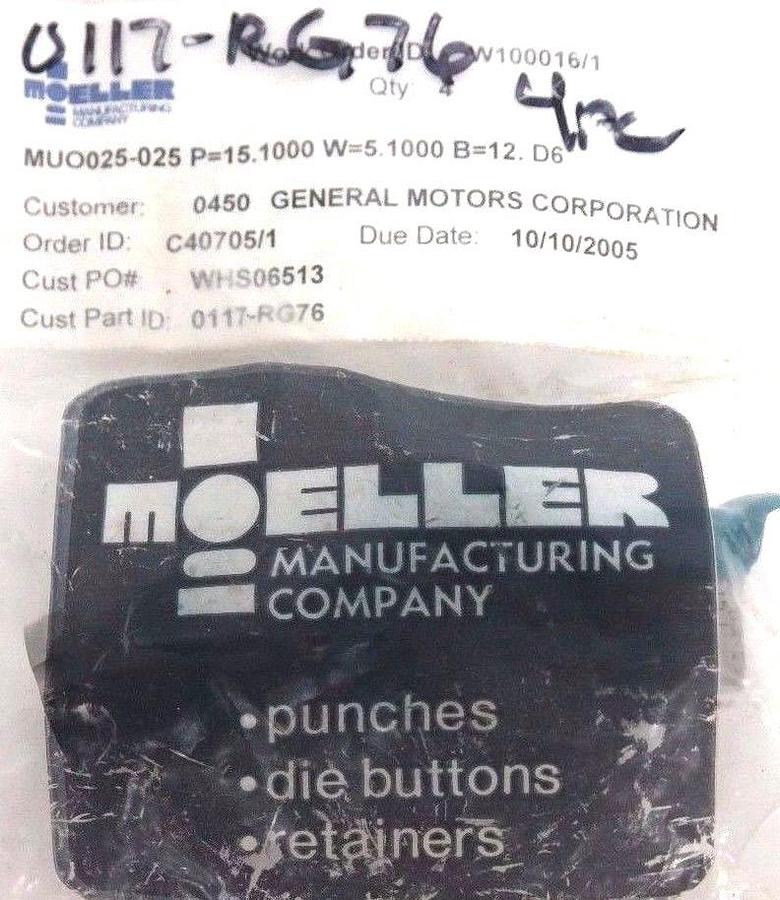 Used NIB MOELLER MUO025-025 P=15.1000 W=5.1000 B=12 D6 PUNCH 0117-RG76 - LOT OF 4