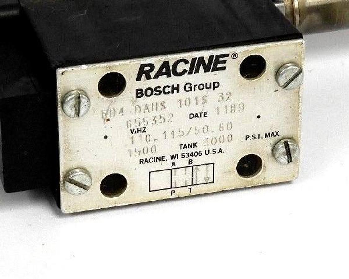 Used RACINE BOSCH FD4-DAHS-101S-32 VALVE 655352, 110/115V, 50/60HZ , 3000PSI