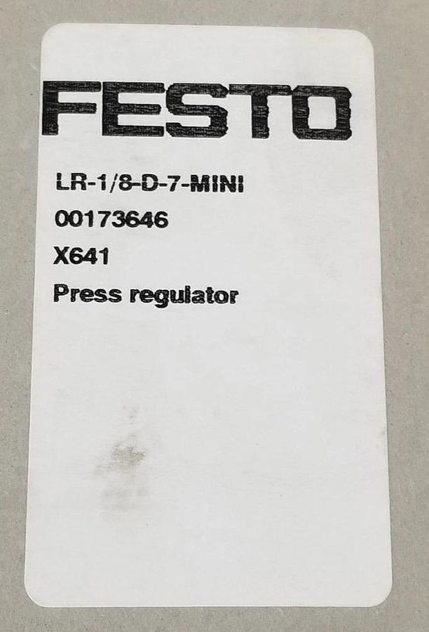 Used NIB FESTO ELECTRIC LR-1/8-D-7-MINI PRESSURE REGULATOR W/ MA-40-10-1/8 GAUGE