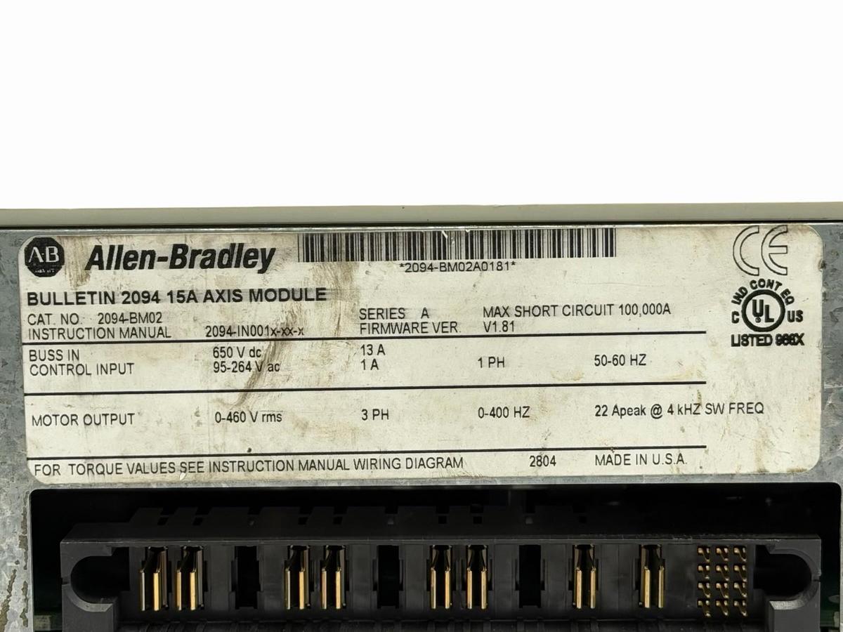 Used ALLEN BRADLEY 2094-BM02 AXIS MODULE SERIES A KINETIX 6000 SERVO DRIVE AMPLIFIER