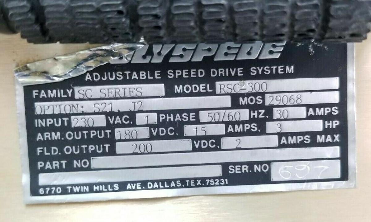 Used POLYSPEDE RSC-300 ADJ. SPEED DRIVE OPTION: S21, J2 INPUT: 230V, E1530-052