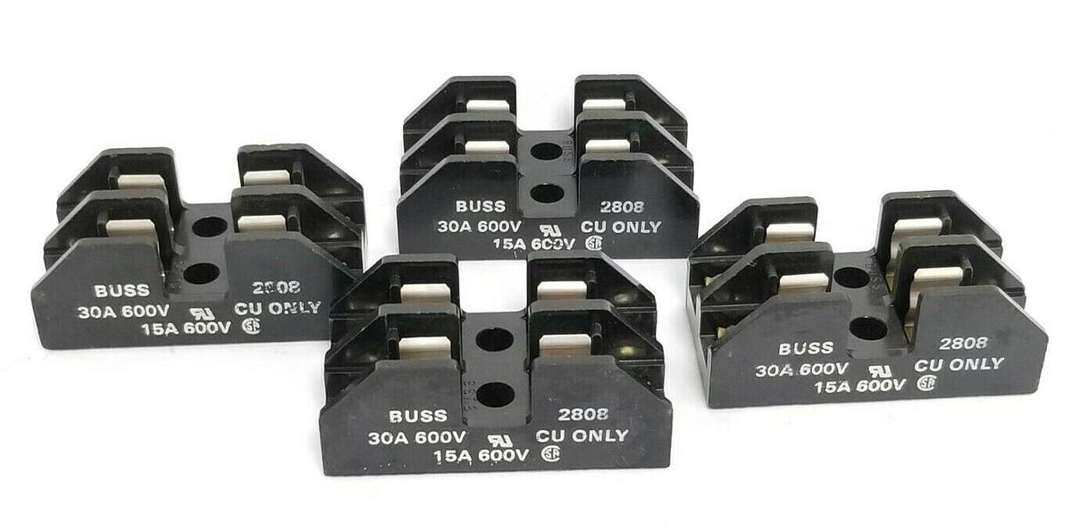 Used LOT OF 4 COOPER BUSSMANN 2808 FUSE HOLDERS 30A, 600V, 2-POLE