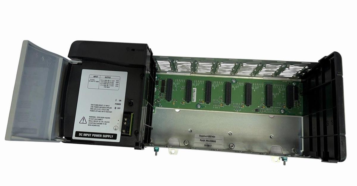 Used ALLEN BRADLEY 1756-A7 /C 7-SLOT CHASSIS W/ 1756-PB72 /C POWER SUPPLY 24V DC
