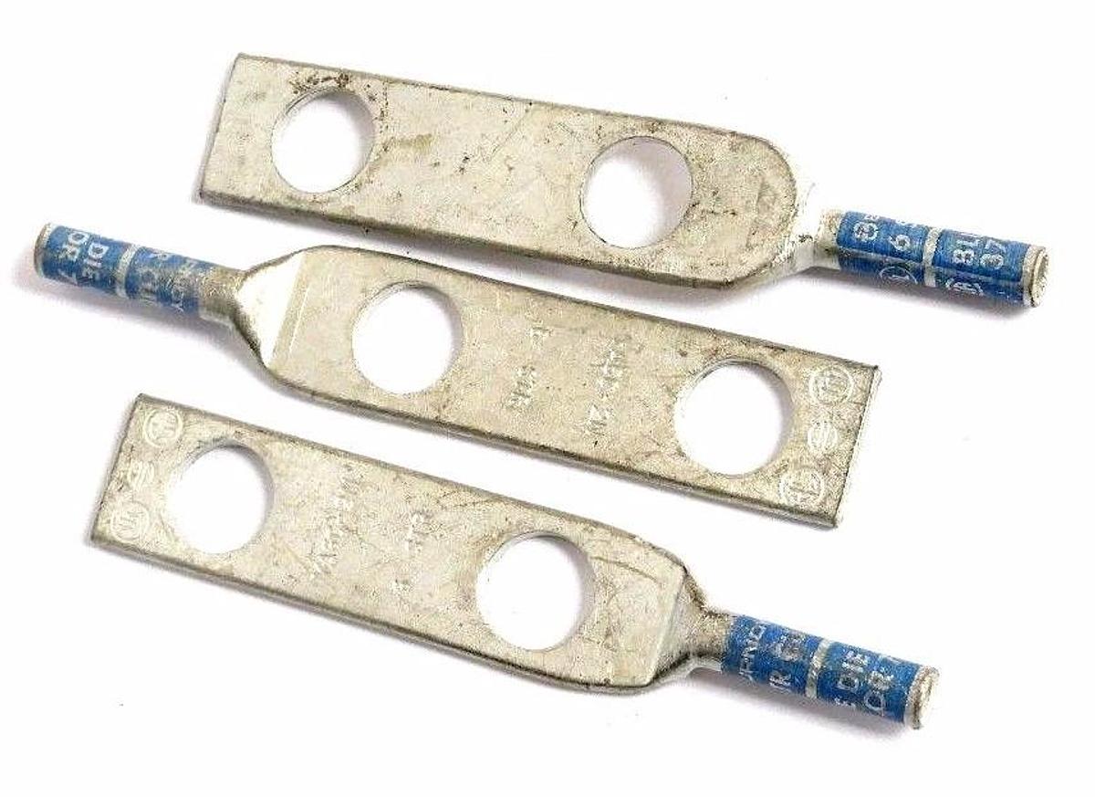 Used LOT OF 3 BURNDY YA6C-2N CRIMP LUG CONNECTORS 6 STR CU BLUE YA6C2N
