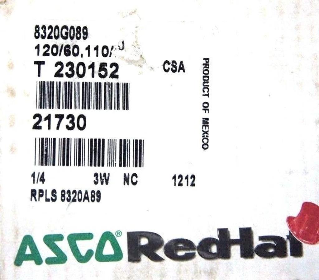 Used NIB ASCO 8320G089 SOLENOID VALVE 120/60, 110/50, 1/4