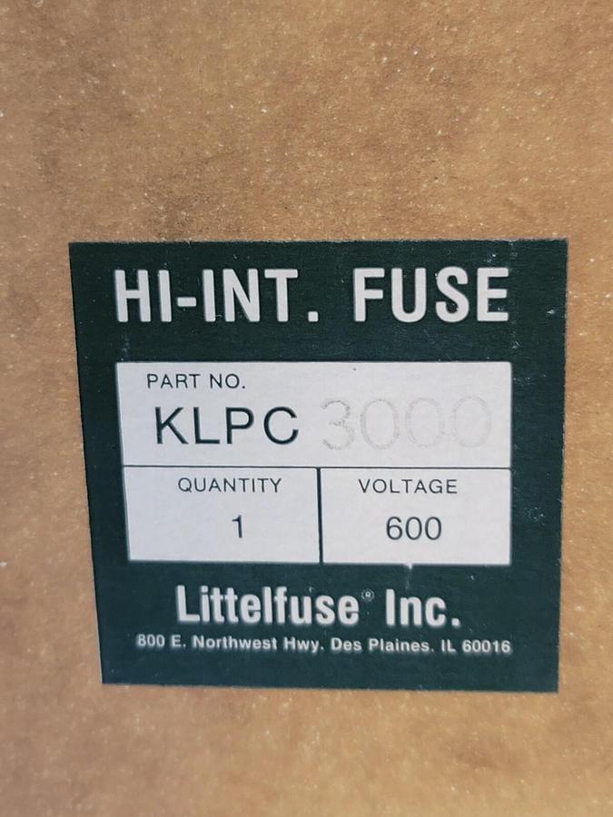 NIB LITTELFUSE KLPC3000 HI-INT. FUSE 600V