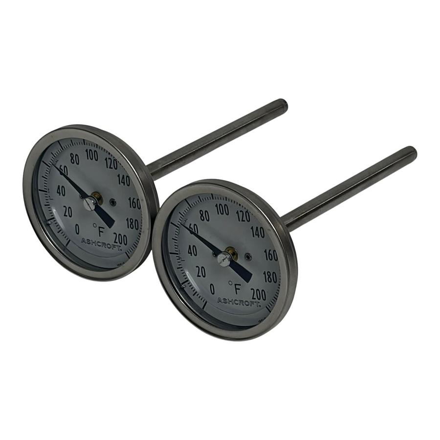 Used Lot of 2 Ashcroft 2" Dial Bimetal Thermometers 0-200 F Stainless Steel 4" Stem