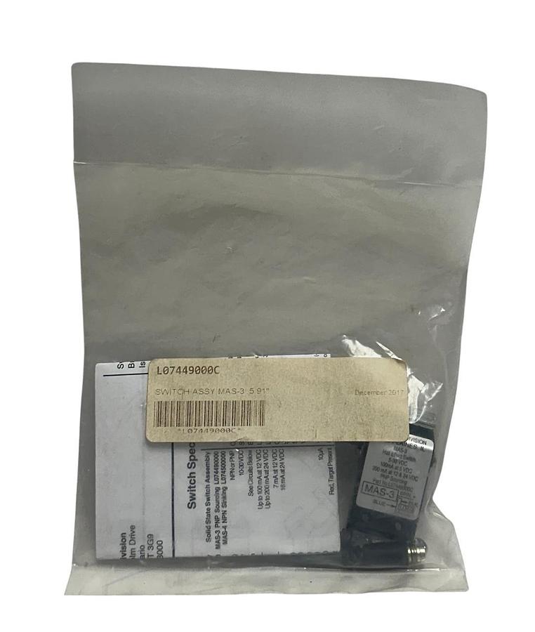 Used PARKER L07449000C / MAS-3 OEM SWITCH ASSEMBLY / HALL EFFECT 5-30VDC 5.91'' NSFS