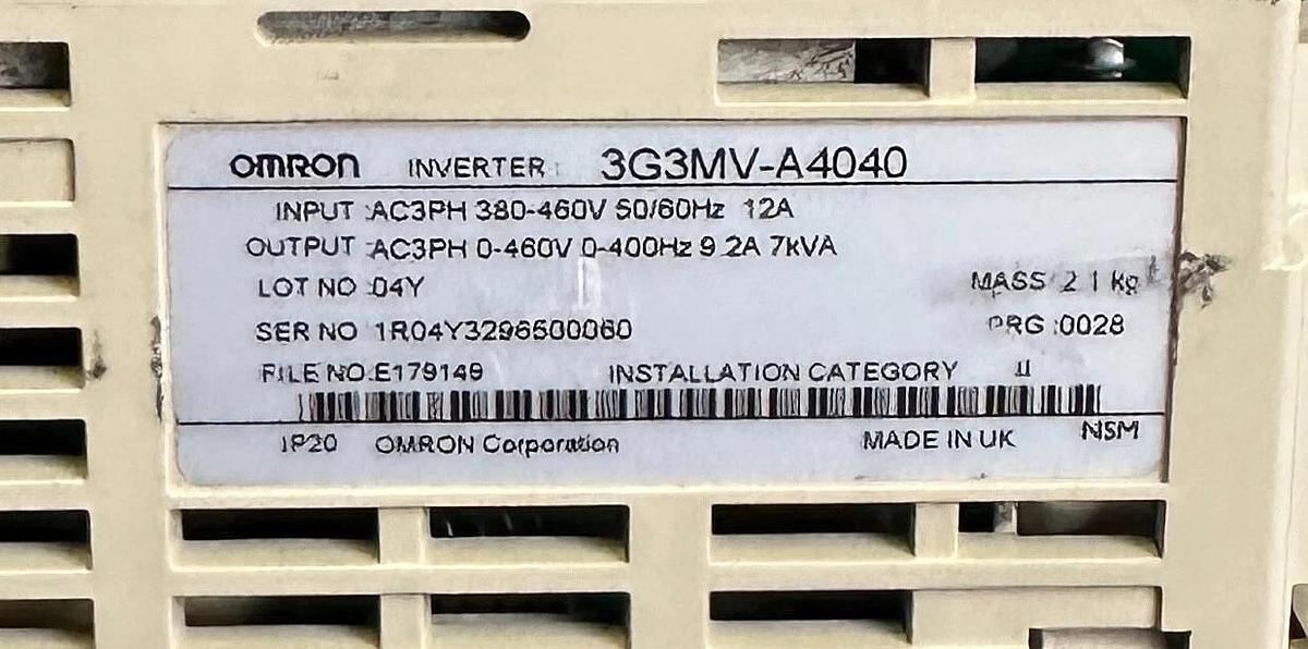 Used OMRON 3G3MV-A4040 / 3G3MVA4040 INVERTER DRIVE 380-460VAC 50/60Hz 12A 3G3MV PJOP