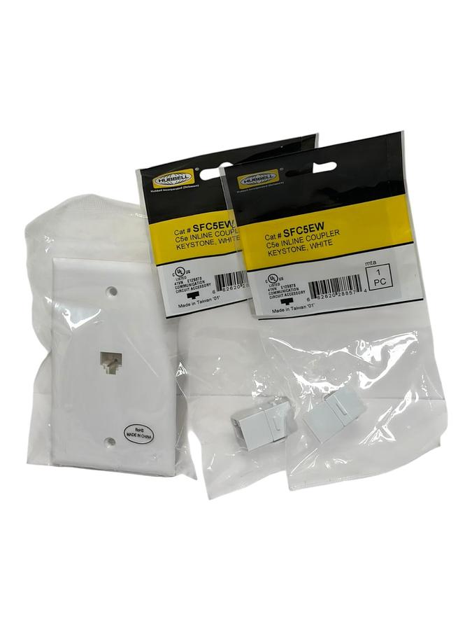 Hubbell SFC5EW Cat5e Inline Couplers Lot of 2 with RJ11 Phone Wall Plate
