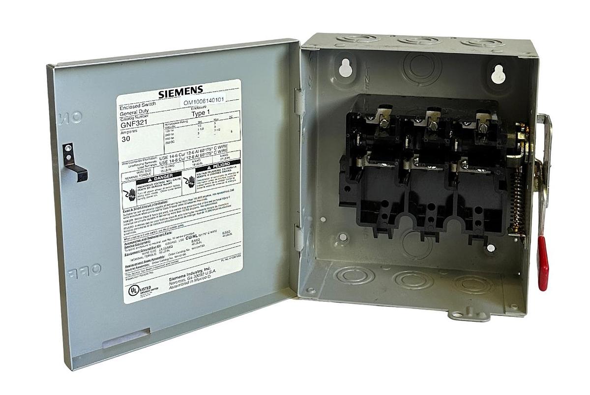 Used NEW SIEMENS GNF321 ENCLOSED GENERAL DUTY SAFETY SWITCH 30A 3P 240VAC