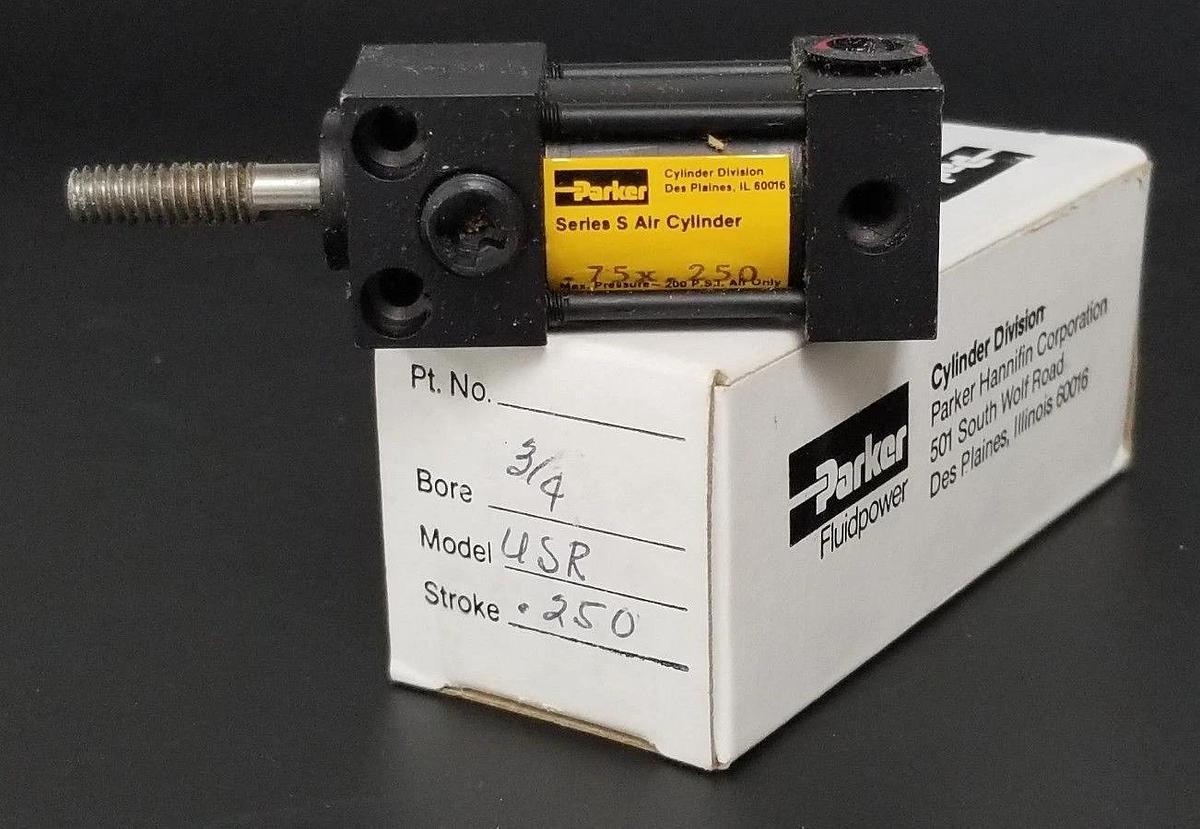 Used NIB PARKER USR SERIES S AIR CYLINDER 0.75" BORE X 0.250" STROKE, 200PSI