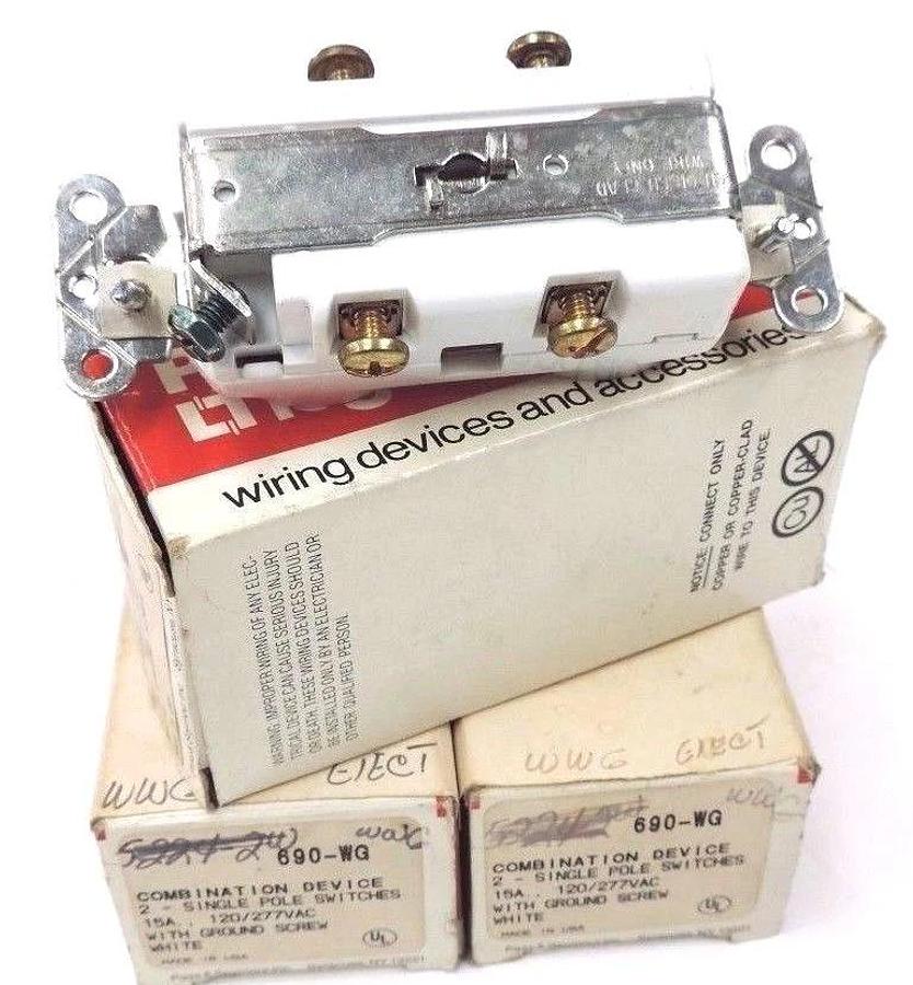 LOT OF 3 NIB PASS & SEYMOUR 690-WG COMBINATION DEVICE 2-SINGLE POLE 12A, 120/277