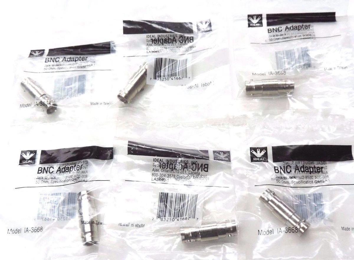 Used LOT OF 6 NEW IDEAL IA-3668 BNC ADAPTER JACK TO JACK 50 OHM