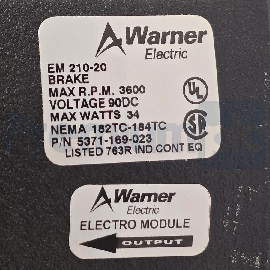 Used Warner Electric 5371-169-023 | EM-210-20 Brake | 3600RPM 90VDC 182TC-184TC NSMP