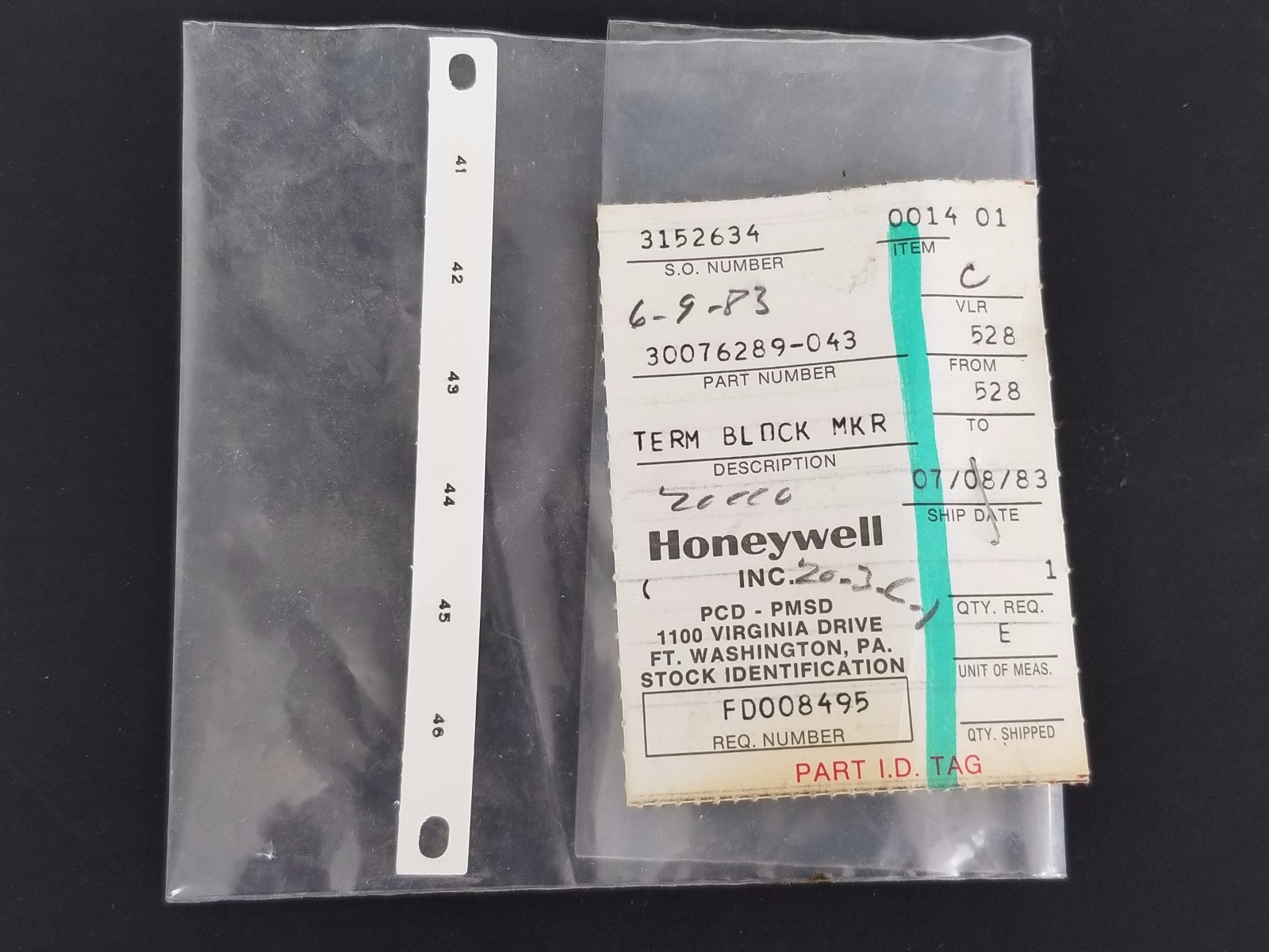 Used NEW HONEYWELL 30076289-043 TERM BLOCK MARKER 30076289043