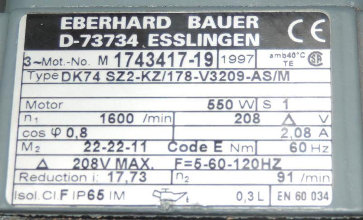 Used NEW EBERHARD BAUER DK74 SZ2-KZ/178-V3209-AS/M MOTOR M 1743412-19 D-73734