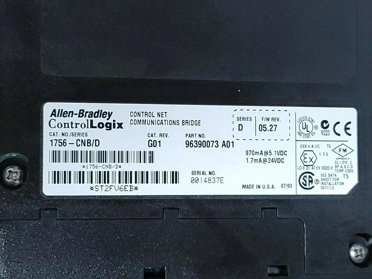 Used (2) ALLEN BRADLEY 1756-CNB/D CONTROL NET COMMUNICATIONS BRIDGES CAT. REV. G01