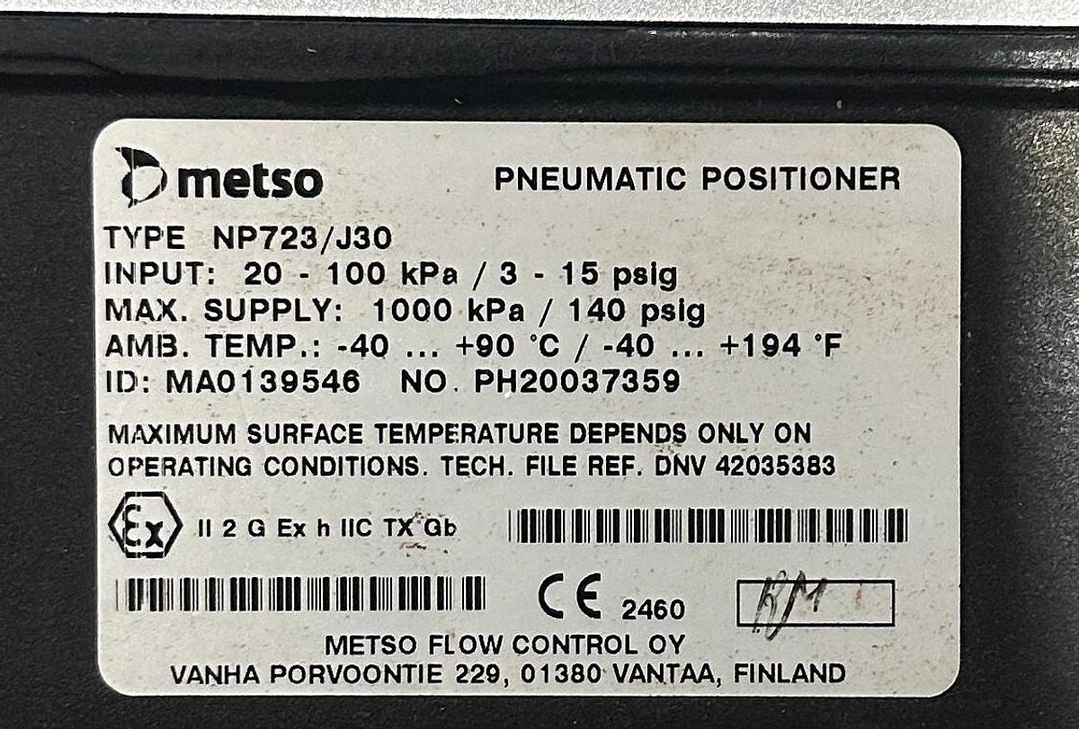 Used METSO JAMESBURY QPX1C/MC ACTUATOR / NP723/J30 POSITIONER RECA02CJJSTA+T10 NSNP