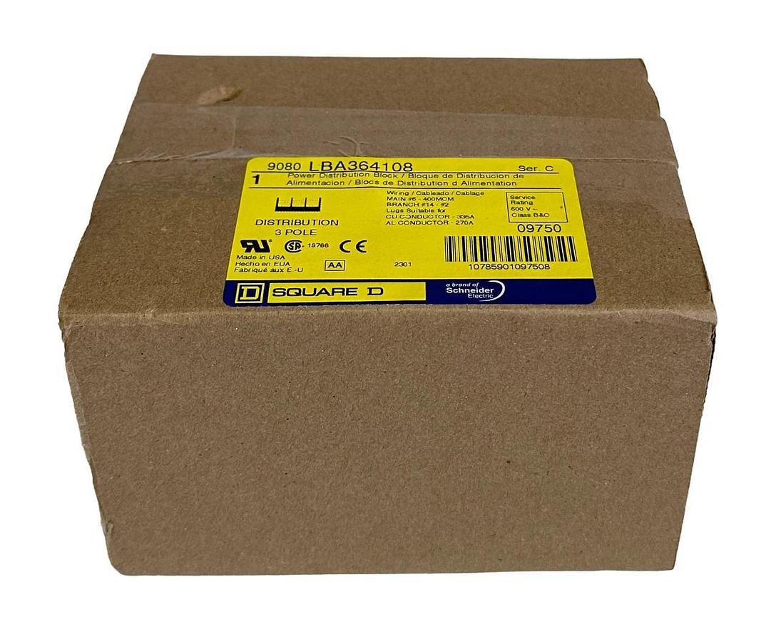 Used NEW SQUARE D 9080-LBA364108 / 9080LBA364108 POWER DISTRIBUTION BLOCK SER. C 600V
