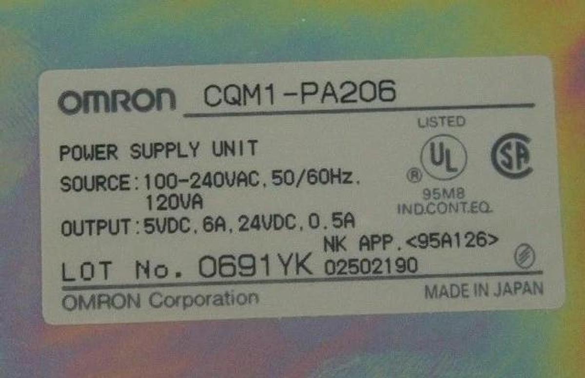 Used OMRON CQM1-PA206 POWER SUPPLY MODULE 100-240VDC 50/60HZ 120VA CQM1PA206