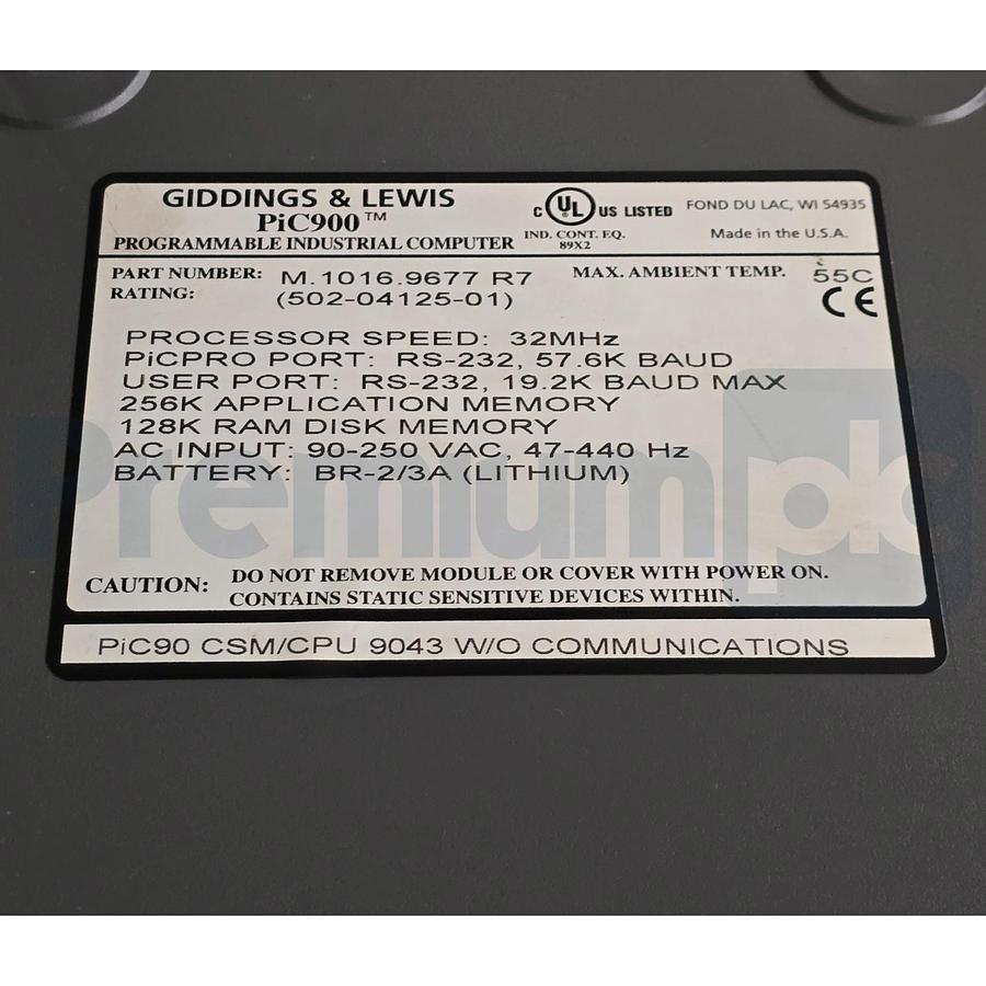 Used Giddings & Lewis M.1016.9677 R7 PiC900 CSM/CPU 9043 Module | 502-04125-01 USPI